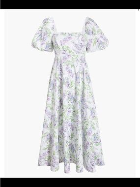 Hill House Matilda White Dress with Lavender and Green Floral Print